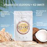 MicroIngredients Vitamina D3 10,000 UI + K2 MK-7 200 mcg, 300 cápsulas blandas con aceite de coco virgen | Complejo vitamínico 2 en 1 de vitaminas D y K | Extra Fuerte, Fácil de tragar